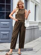 Plaid Sleeveless Top and Pants Set