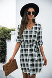 Plaid V-Neck Tie Waist Dress - felvior