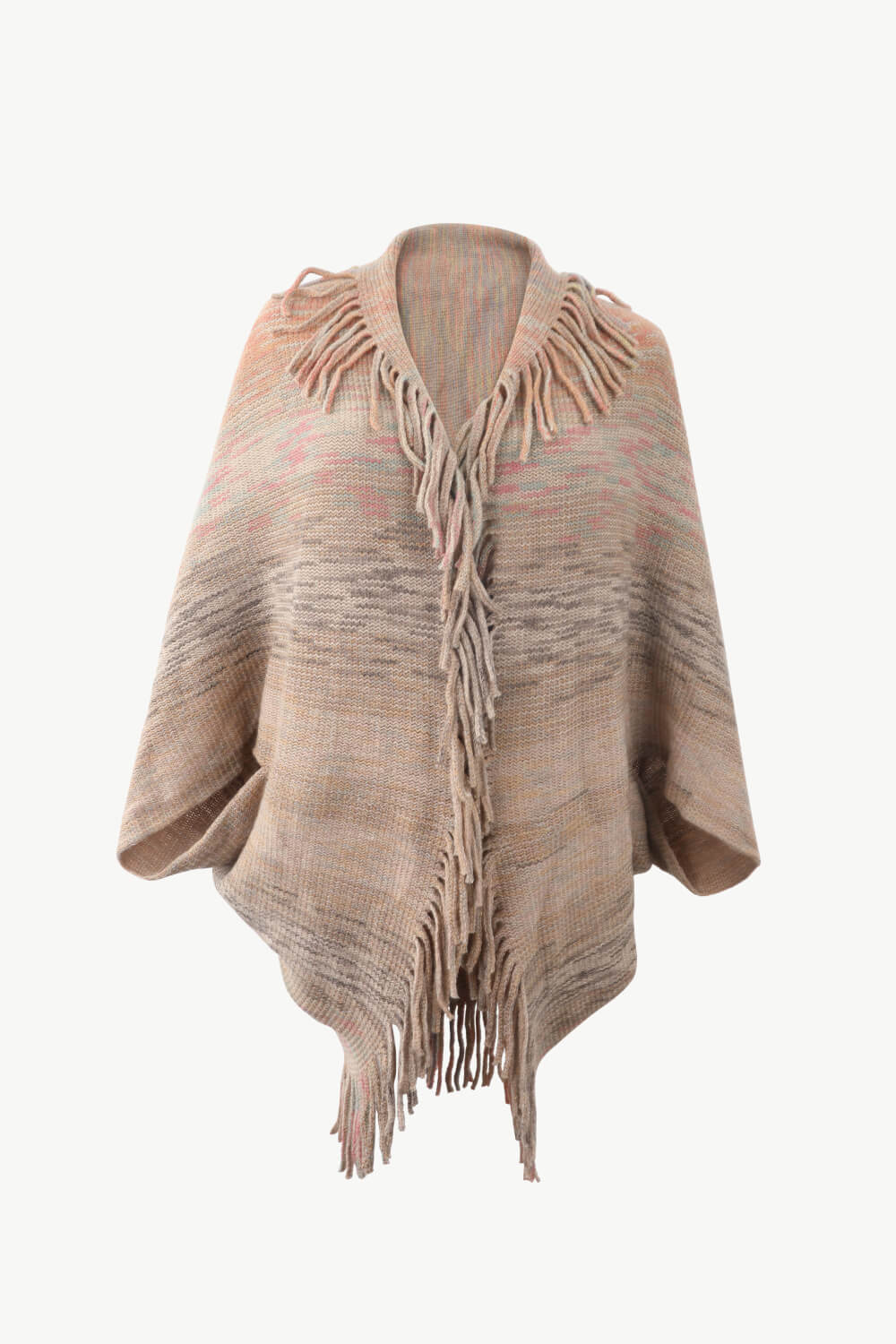 Multicolored Fringe Trim Poncho - felvior