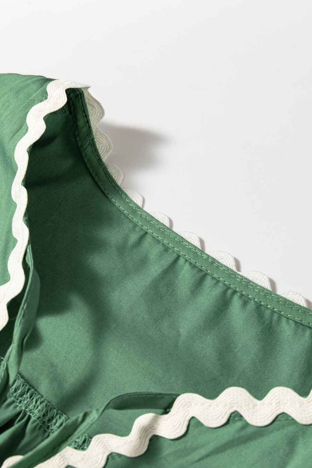 Ric Rac Trim Tie Neck Short Sleeve Blouse