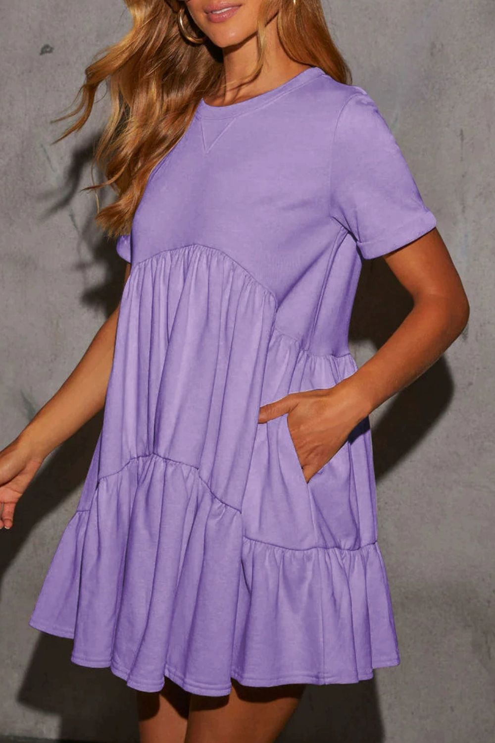 Tiered Round Neck Short Sleeve Mini Dress - felvior