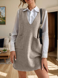 V-Neck Sleeveless Sweater Dress with Pockets - felvior