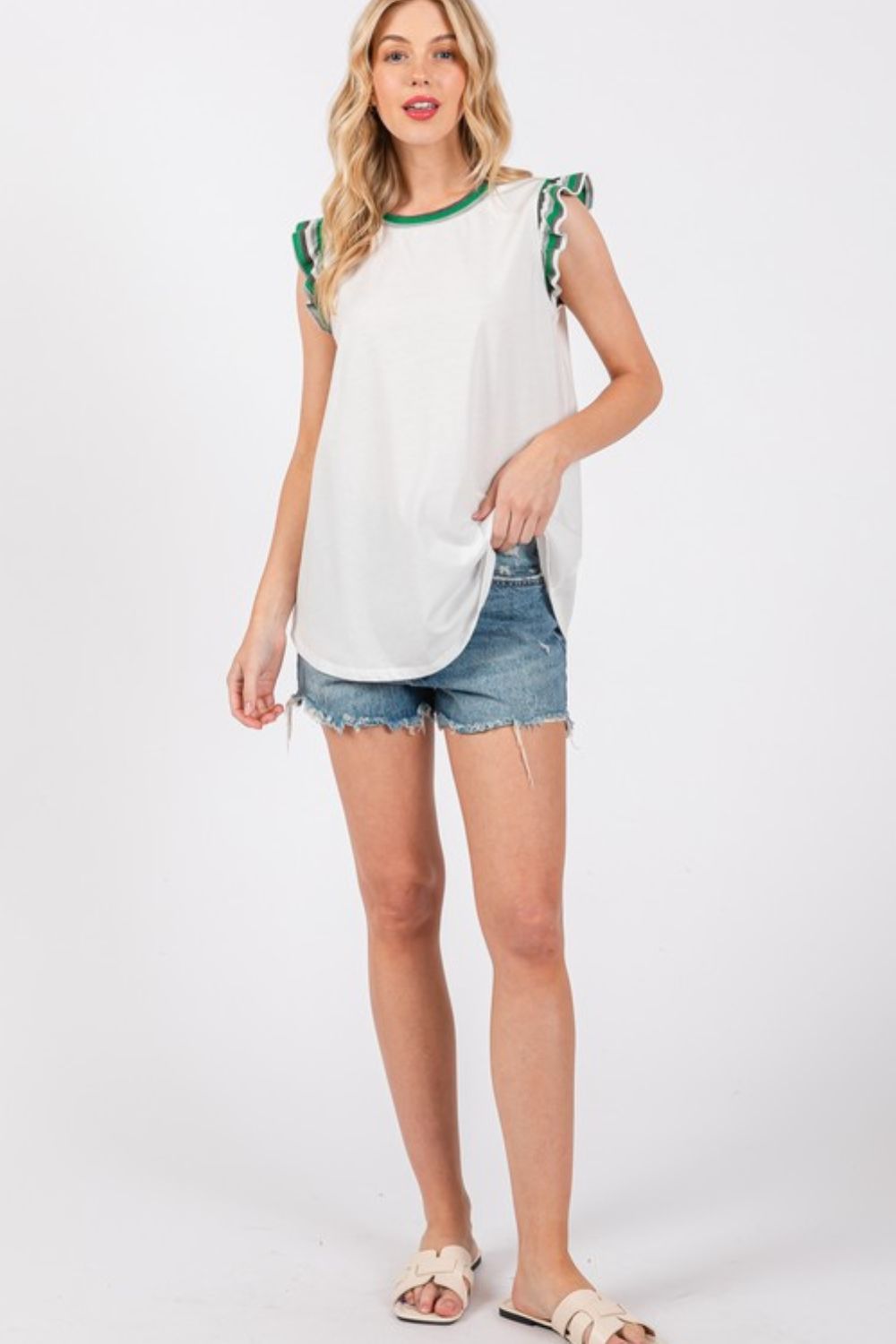 Ces Femme Contrast Striped Sleeveless Round Neck Top - felvior