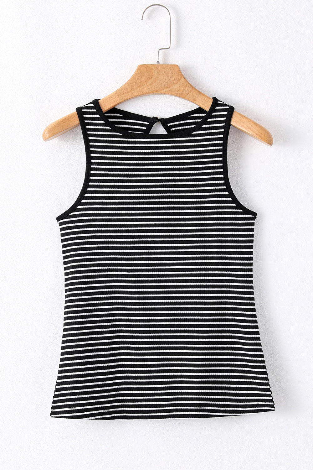 Striped Ribbed Round Neck Tank - felvior