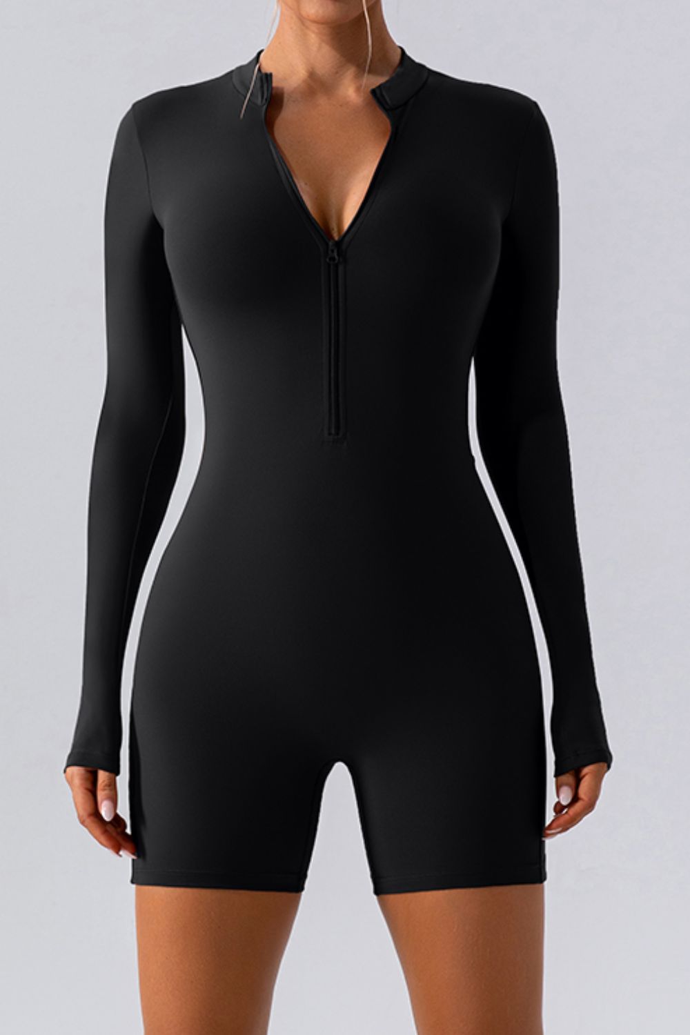 Half Zip Long Sleeve Active Romper - felvior