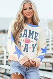 GAME DAY Star Patch Round Neck Long Sleeve Sweatshirt - felvior