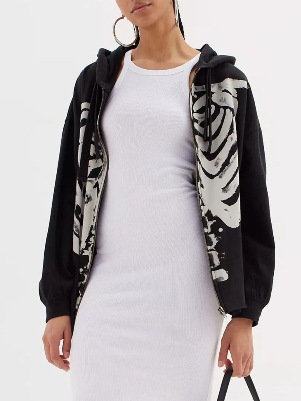 Skeleton Zip Up Drawstring Hoodie