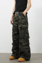 Men's Camouflage Wide Leg Jeans with Cargo Pockets