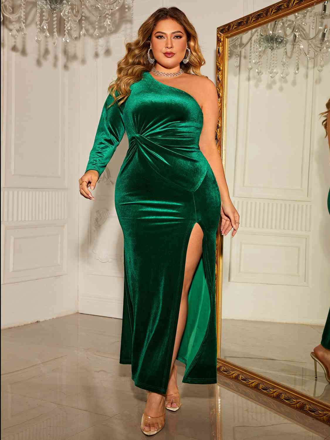Honey Plus Size One-Shoulder Twisted Split Dress - felvior
