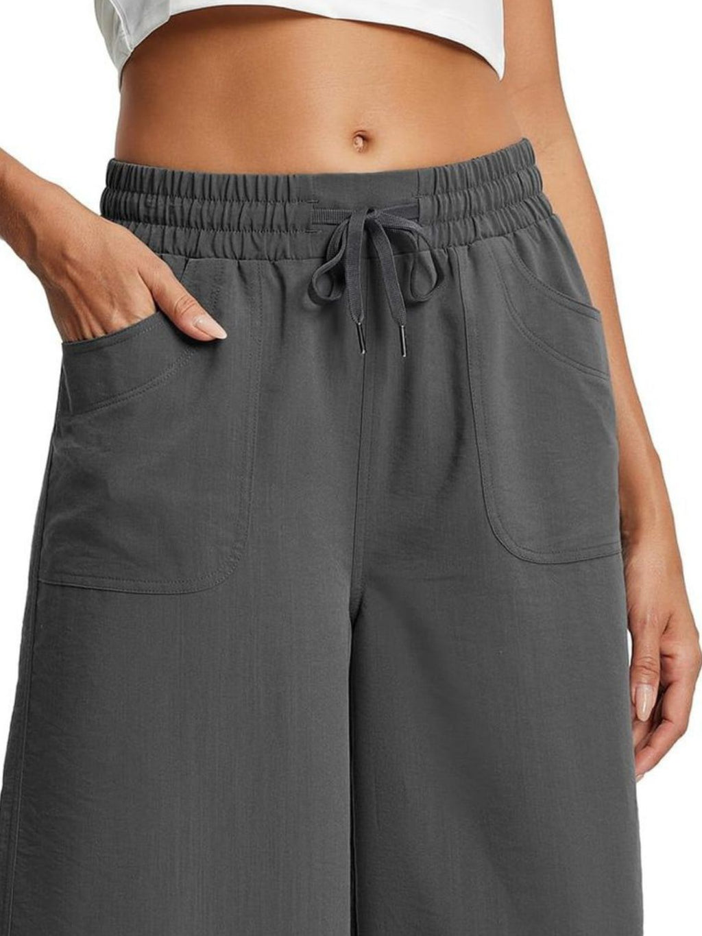 Full Size Drawstring Wide Leg Capris Pants Plus Size