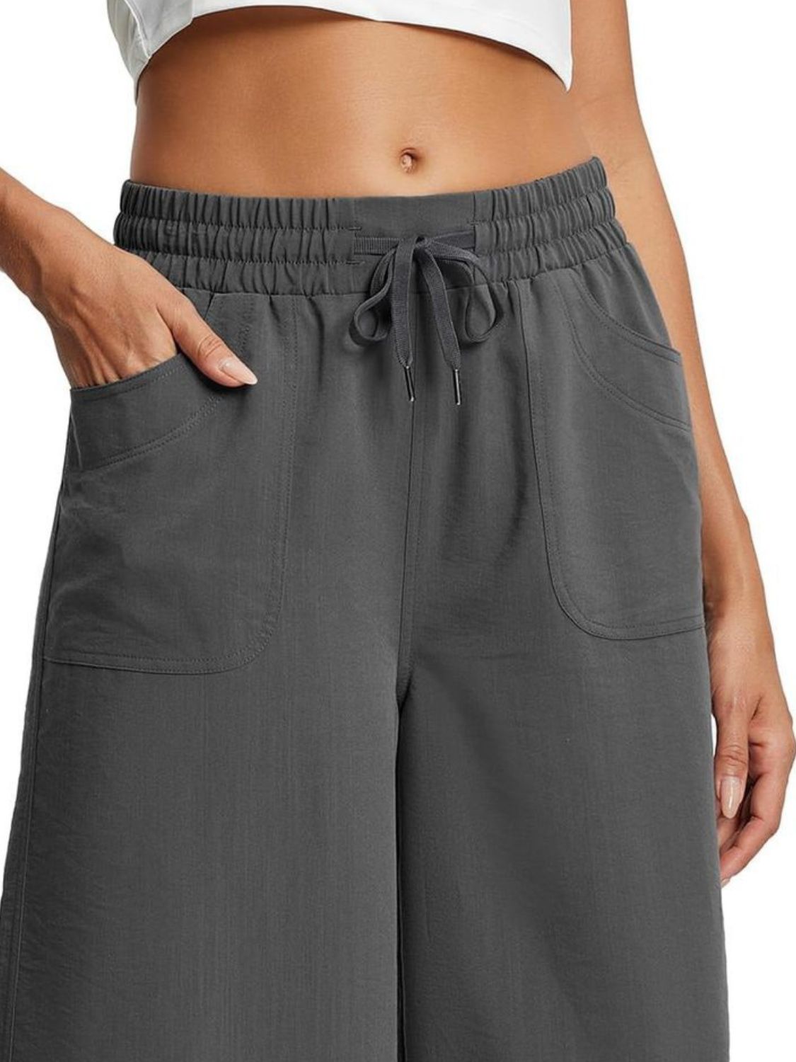 Full Size Drawstring Wide Leg Capris Pants Plus Size