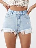 Distressed Raw Hem Denim Shorts - felvior