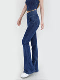 Wide Waistband Bootcut Jeans with Pockets - felvior