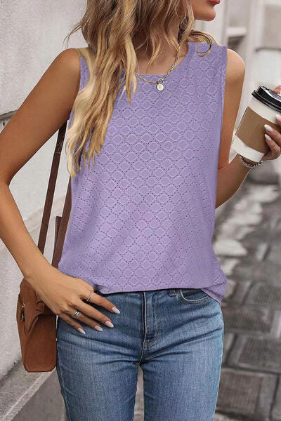 Florira Eyelet Round Neck Tank