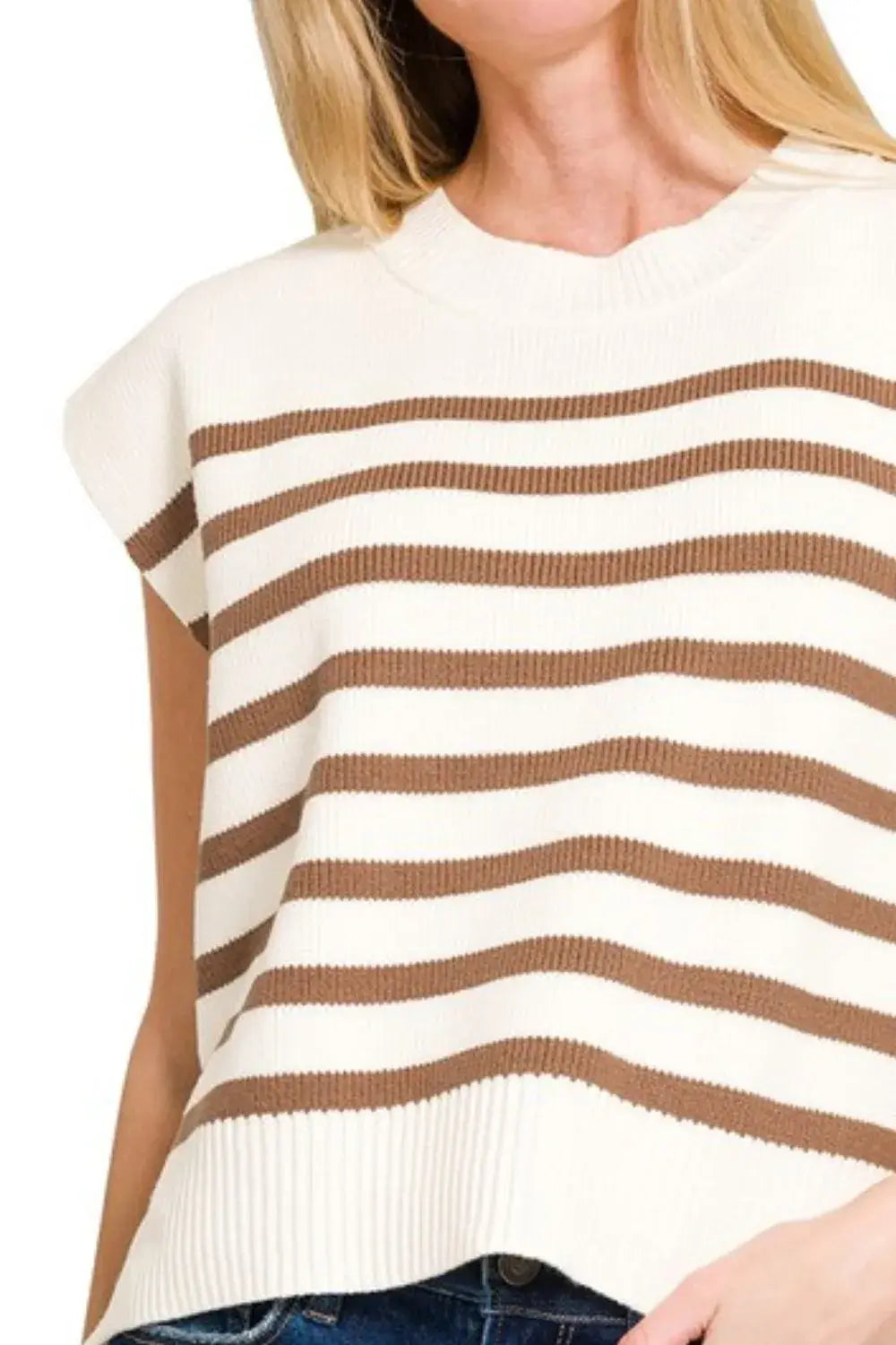Zenana Oversized Crew Neck Stripe Sweater Vest