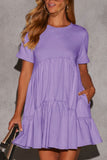 Tiered Round Neck Short Sleeve Mini Dress - felvior