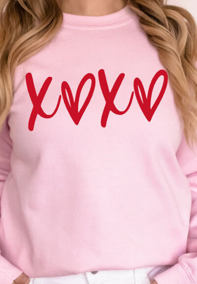 Valentine’s Day XOXO Round Neck Drop Shoulder Sweatshirt - felvior