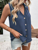 Full Size Johnny Collar Button Down Tank Plus Size