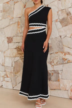 Cutout Contrast Trim Single Shoulder Dress