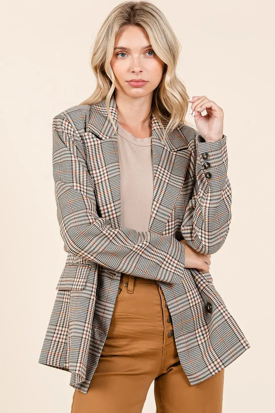 Mittoshop Plaid Double Breasted Relaxed Fit Blazer