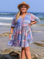 Plus Size Printed V-Neck Tiered Mini Dress