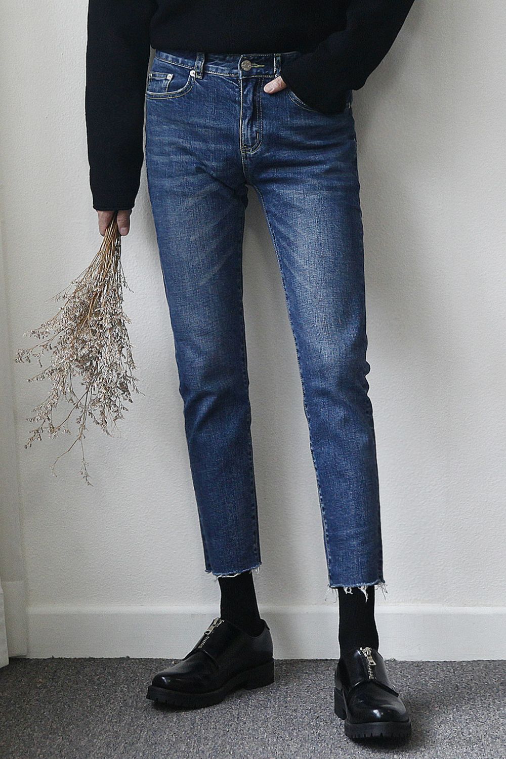 Men's Frayed Hem Skinny Jeans Hauptbild
