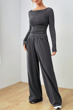 Boat Neck Long Sleeve Top and Pants Set
