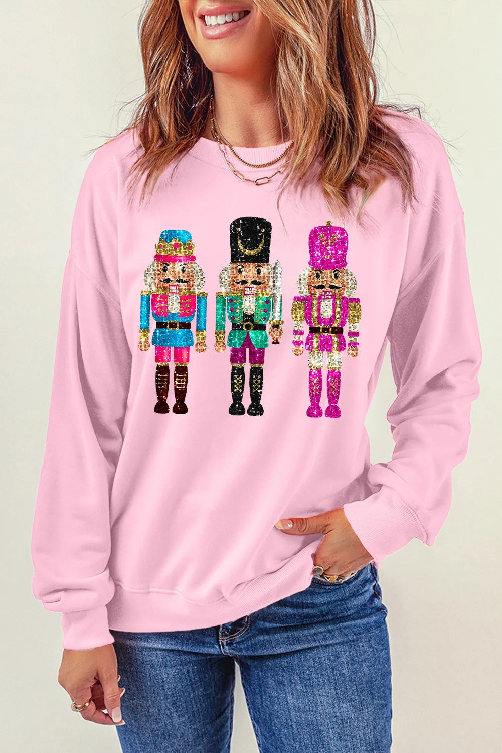 Nutcracker Graphic Round Neck Long Sleeve Sweatshirt - felvior