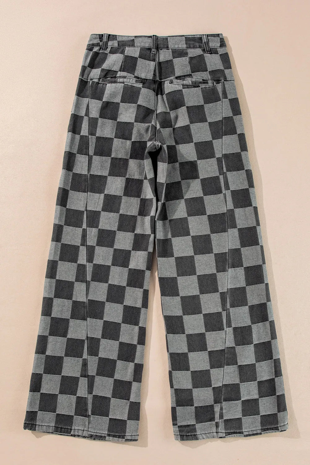 Checkered Wide Leg Jeans with Pockets - felvior