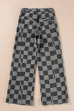 Checkered Wide Leg Jeans with Pockets - felvior