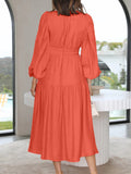 Deep V-Neck Balloon Sleeve Plain Maxi Dress - felvior