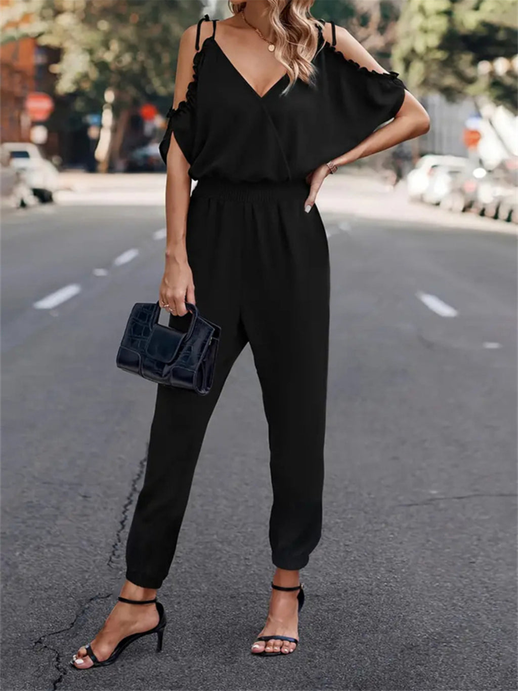Surplice Tied Spaghetti Strap Jumpsuit