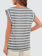 Florira Striped Round Neck Cap Sleeve T-Shirt