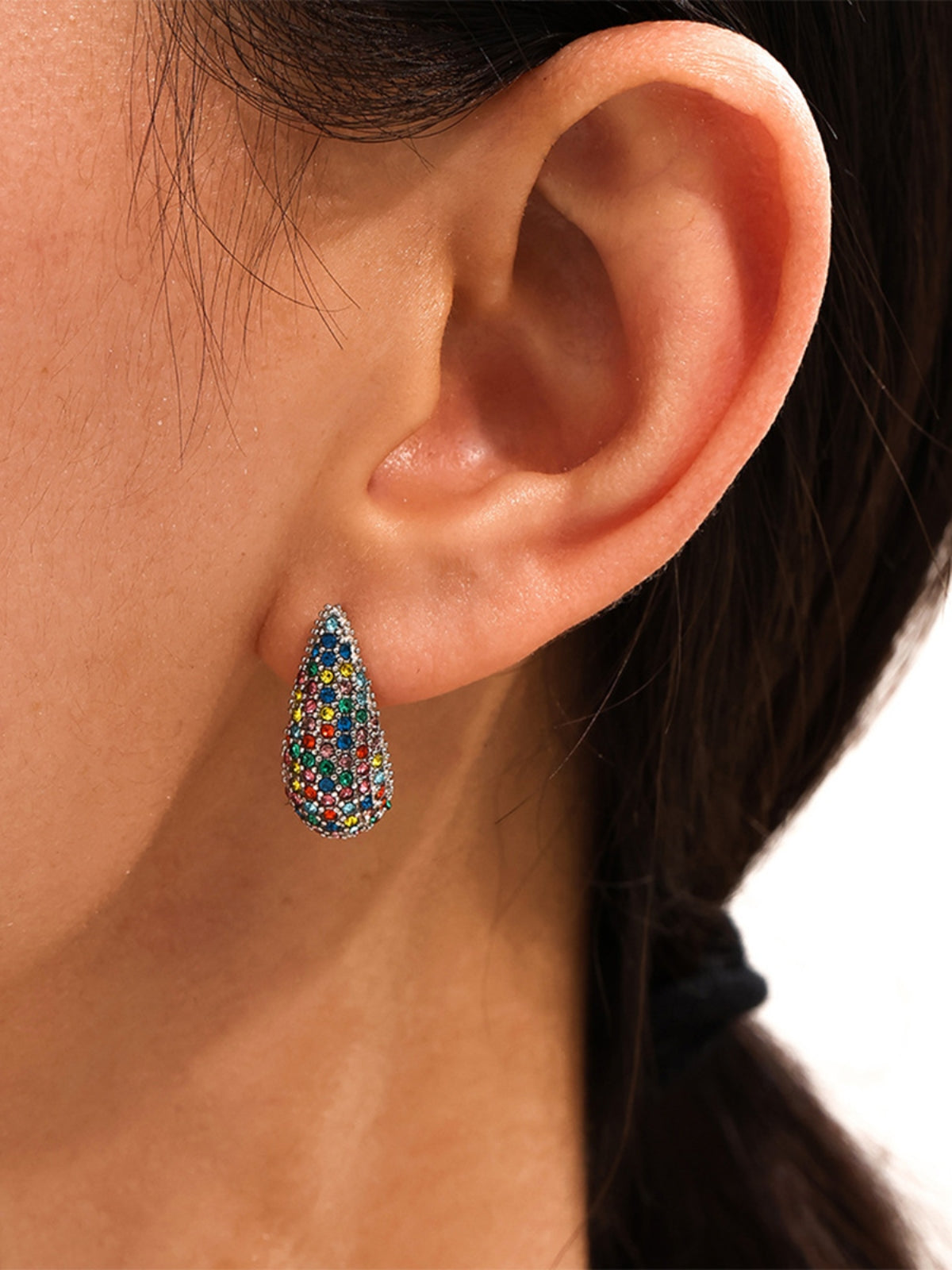 Stainless Steel Inlaid Zircon Teardrop Earrings - felvior