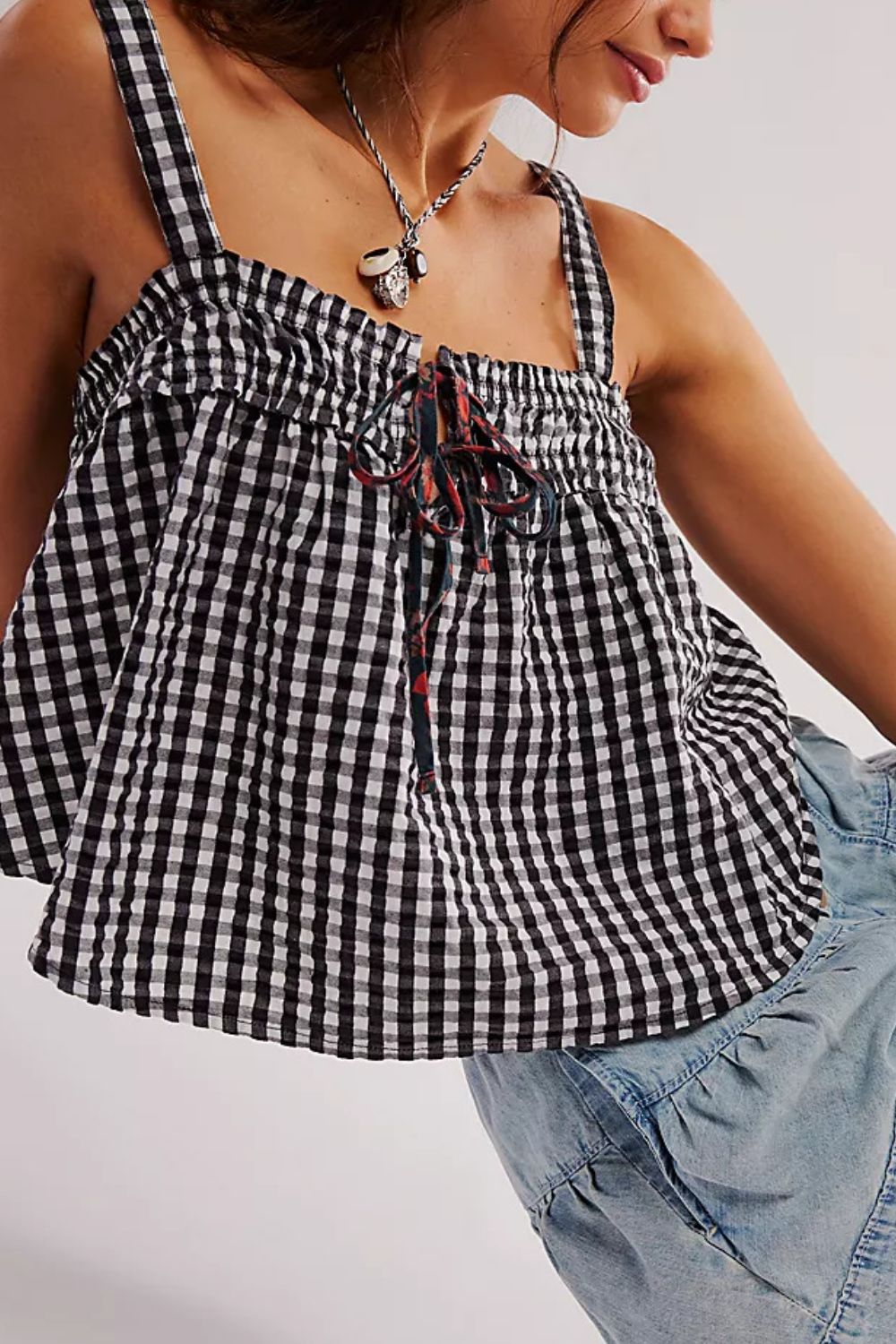 Tied Front Textured Square Neck Cami - felvior