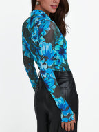 Floral Mock Neck Long Sleeve T-Shirt