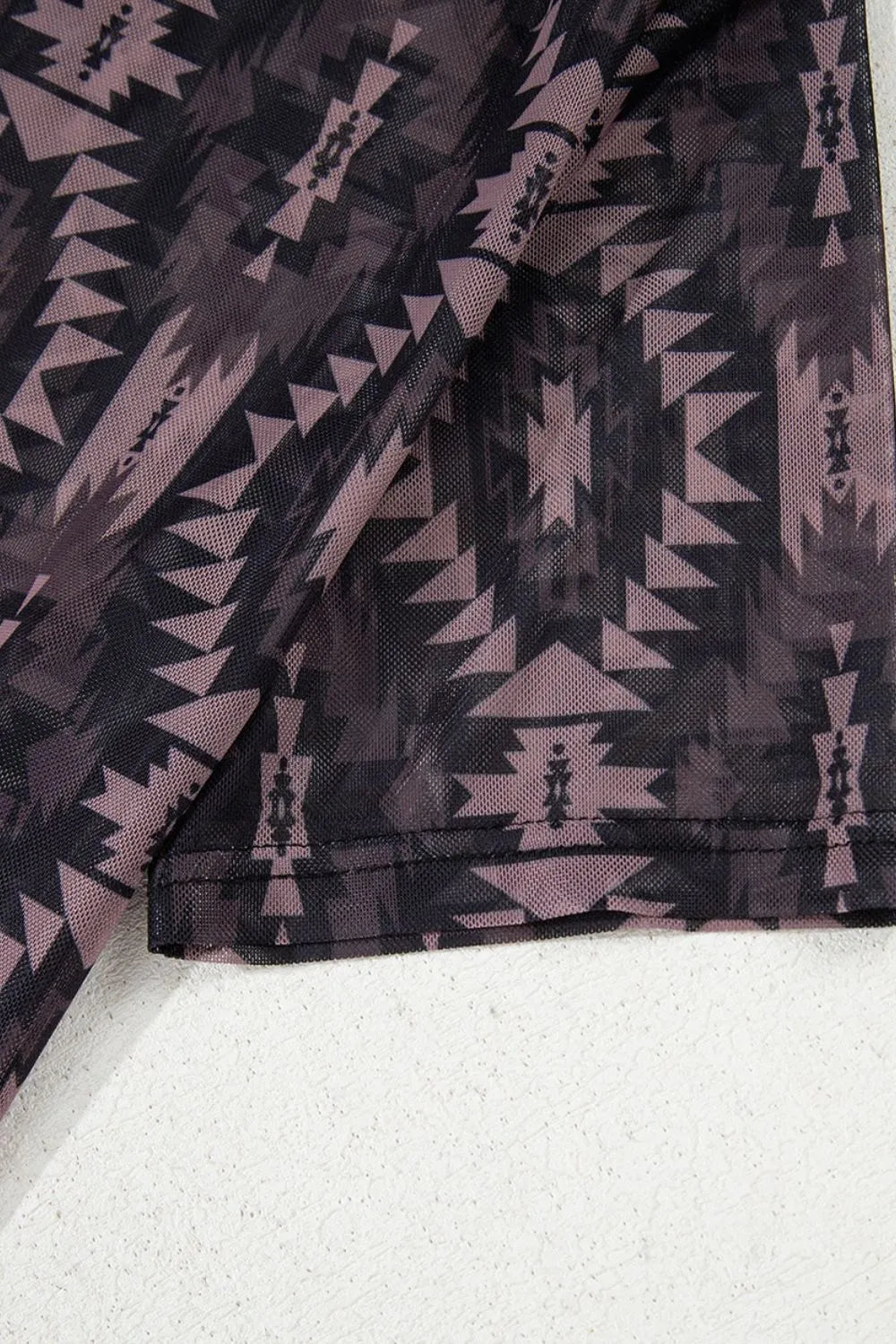 Aztec Print Mock Neck Short Sleeve Mesh T Shirt