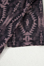 Aztec Print Mock Neck Short Sleeve Mesh T Shirt