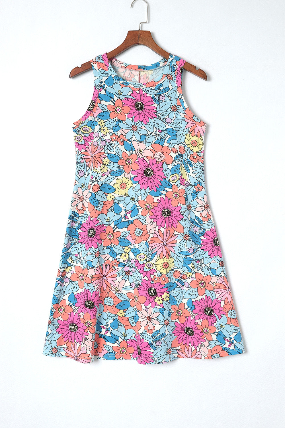 Floral Round Neck Sleeveless Dress - felvior