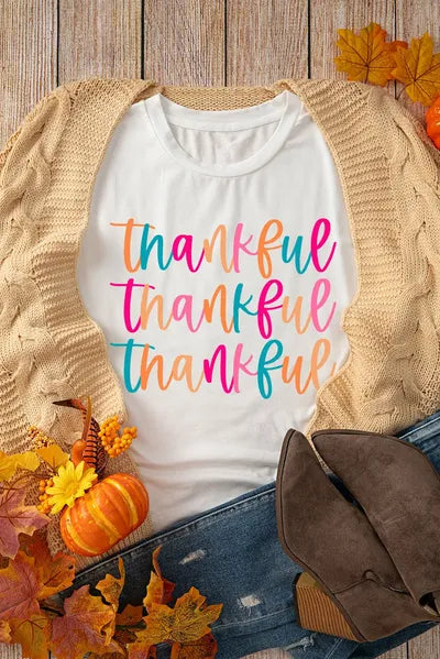 Full Size THANKFUL Round Neck Short Sleeve T-Shirt - felvior