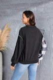 Plaid Exposed Seam Long Sleeve Blouse - felvior