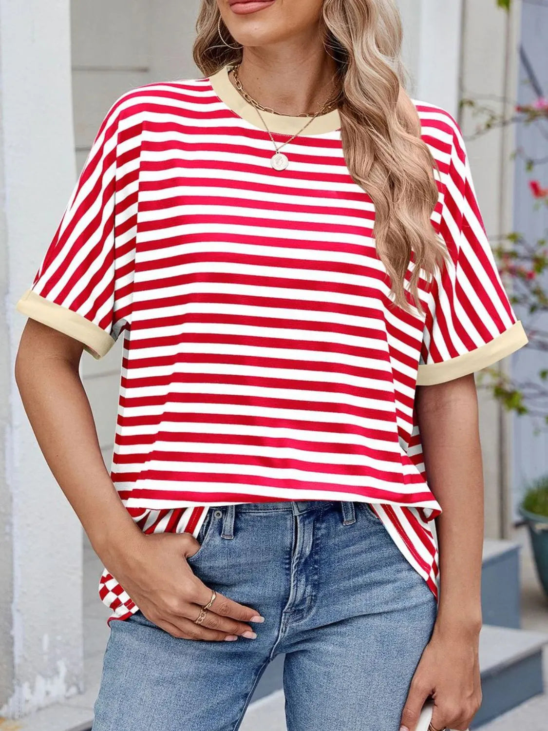 Striped Round Neck Half Sleeve T-Shirt