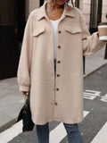 Button Up Drop Shoulder Sherpa Coat - felvior