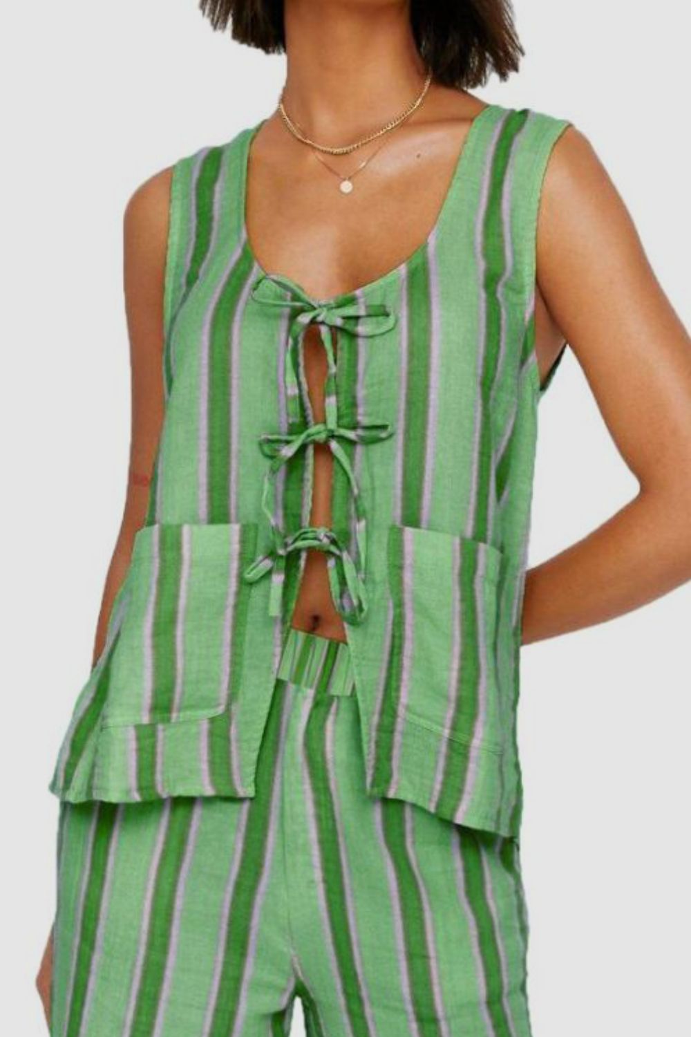 Tied Front Striped Top and Pants Set