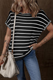 Striped Short Sleeve Knit Top - felvior