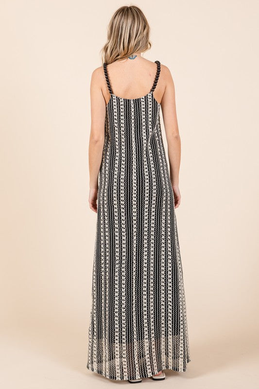 GeeGee Plus Size Striped Scoop Neck Beaded Strap Maxi Cami