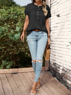 Half Button Short Sleeve Top