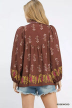 Umgee Floral Boho Peasant Blouse