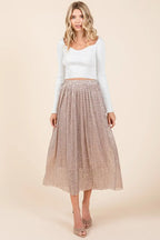 Mittoshop Metallic Glitter Speckle Print Elastic Midi Skirt