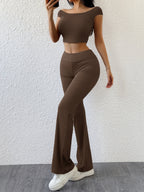Boat Neck Cap Sleeve Top and Pants Set